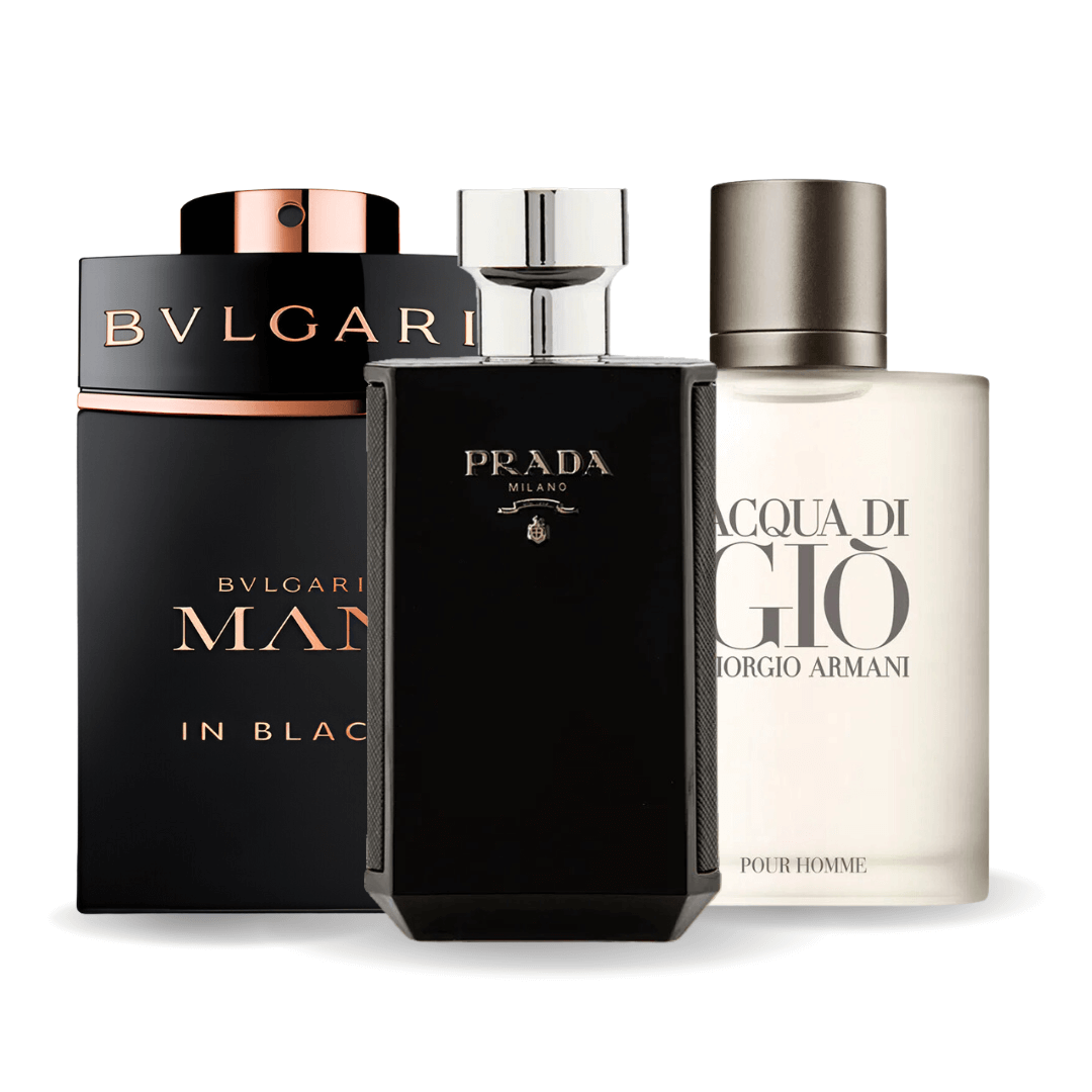 BVLGARI IN BLACK, GIORGIO ARMANI ACQUA DI GIO, L'HOMME PRADA INTENSE